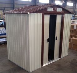 10x12 &#39;Prefabrik Apex Metal Bahçe Deposu Kayar Kapı ile Dökülüyor